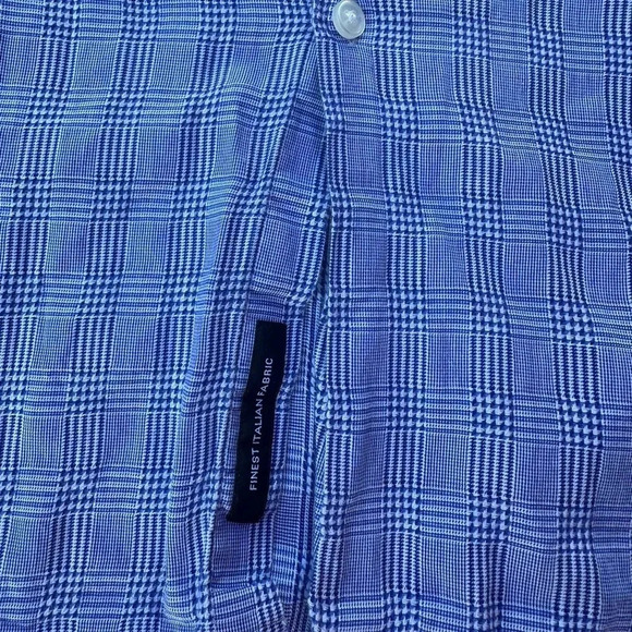Boss Sharp Fit Checkered Light Blue Collared Button Down Dress Shirt Size 15.5 - Picture 7 of 7